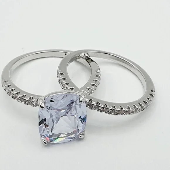 🔥Engagement Radiant Cut CZ Thin Romantic Wedding Ring Set for Women, K969
